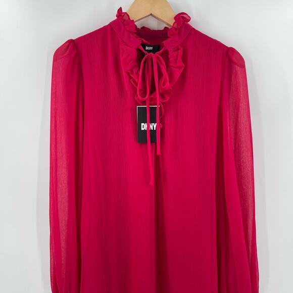 DKNY Dress Size 4 Ruffle Above Knee Sheath Cocktail Ruffled Evening Wedding NWT - Picture 8 of 14